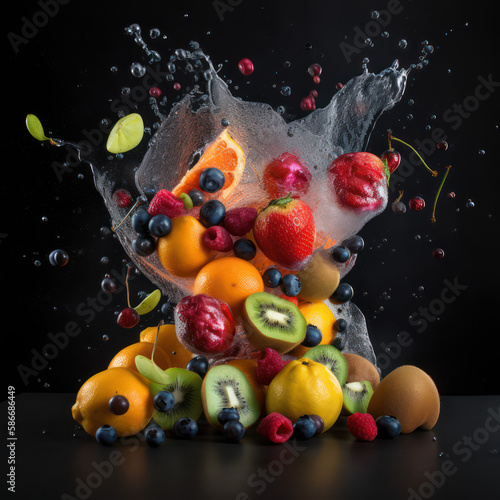 A Captivating Photo of an Airborne Fruit Explosion, Generative AI