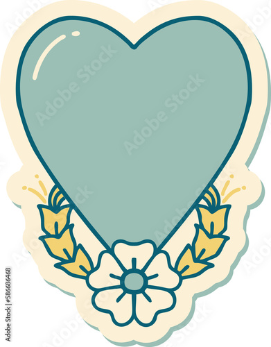 tattoo style sticker of a heart and flower