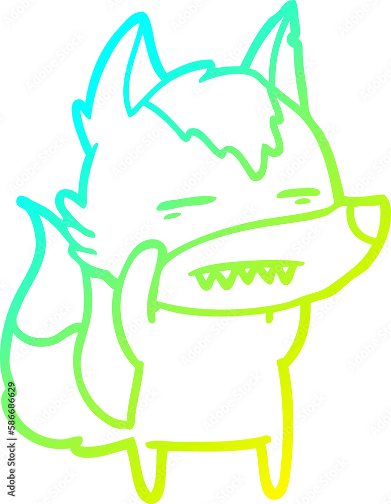 cold gradient line drawing cartoon wolf showing teeth cold gradient line drawing cartoon wolf showing teeth