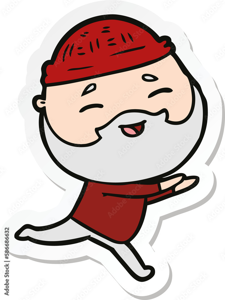 sticker of a cartoon happy bearded man sticker of a cartoon happy bearded man