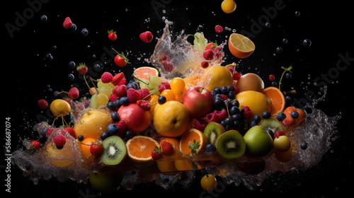 A Captivating Photo of an Airborne Fruit Explosion, Generative AI