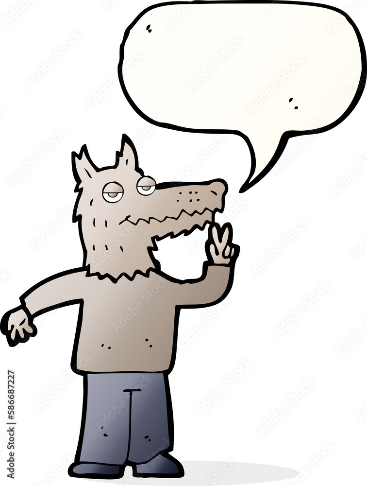 cartoon happy wolf man with speech bubble cartoon happy wolf man with speech bubble