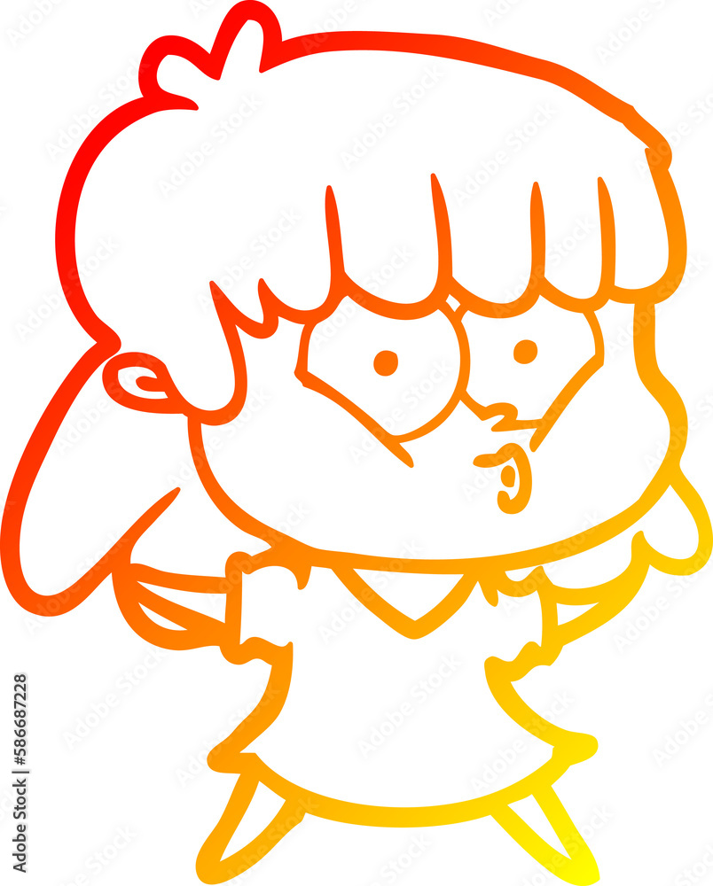 warm gradient line drawing cartoon whistling girl warm gradient line drawing cartoon whistling girl