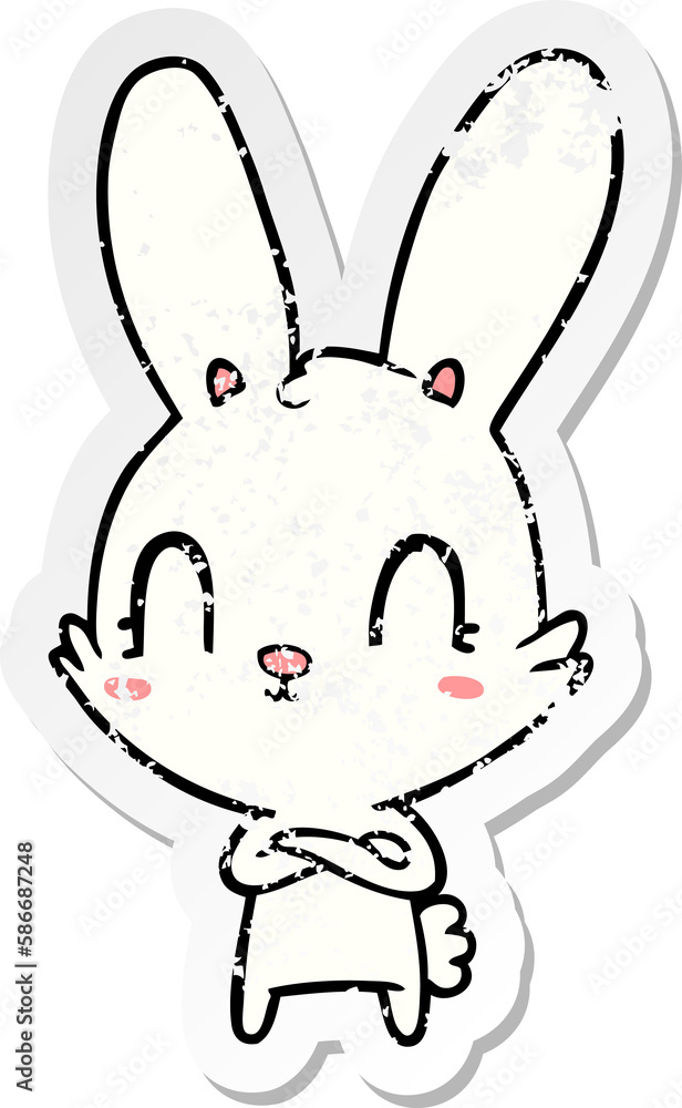 distressed sticker of a cute cartoon rabbit distressed sticker of a cute cartoon rabbit