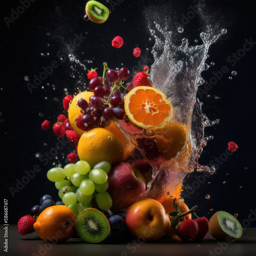 A Captivating Photo of an Airborne Fruit Explosion, Generative AI