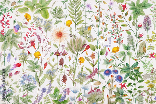 colorful illustration of hand drawn wildflowers on white background