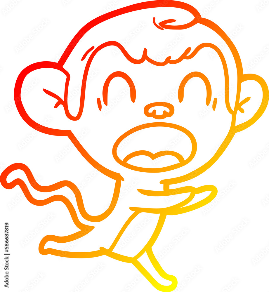 warm gradient line drawing shouting cartoon monkey warm gradient line drawing shouting cartoon monkey