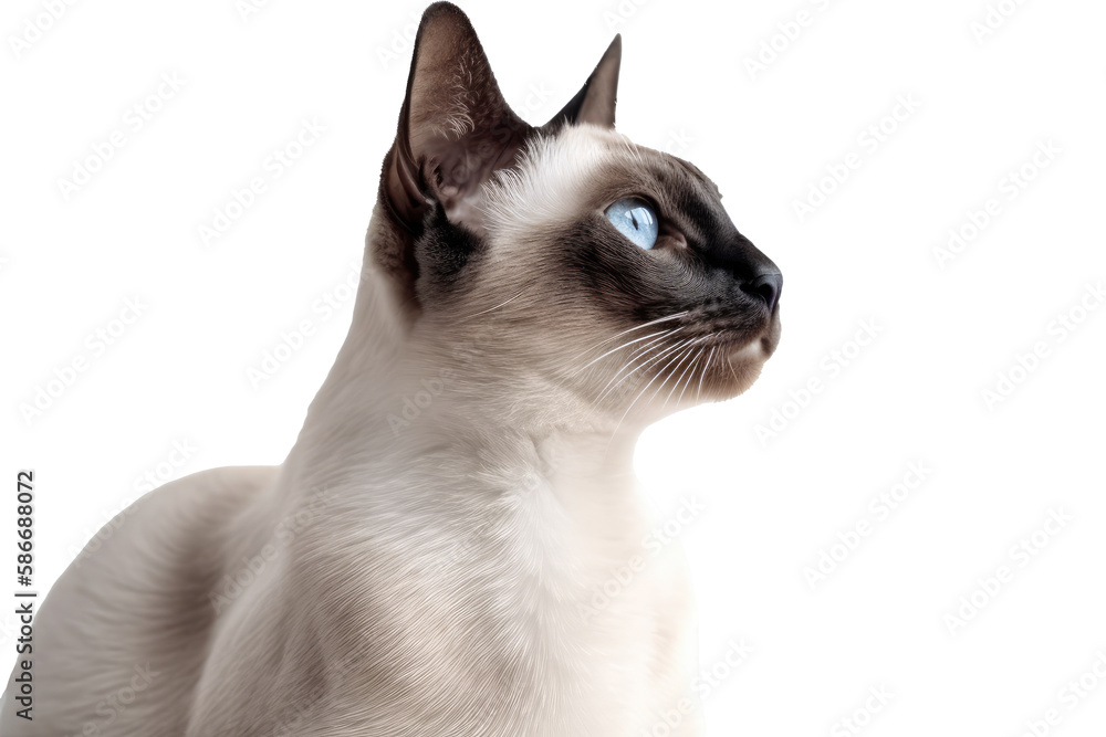 Javanese Siamese Cat On Isolated Transparent Background, png. Generative AI