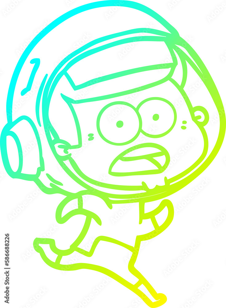 cold gradient line drawing cartoon surprised astronaut