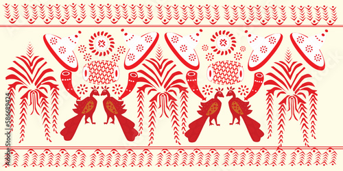 tribal pattern ( assamese pattern ) of northeast india which is used for textile design in assam gamosa , muga silk or other traditional dress.similar to ukrainian pattern or russian pattern. photo