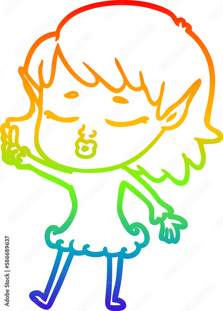 rainbow gradient line drawing pretty cartoon elf girl with question rainbow gradient line drawing pretty cartoon elf girl with question