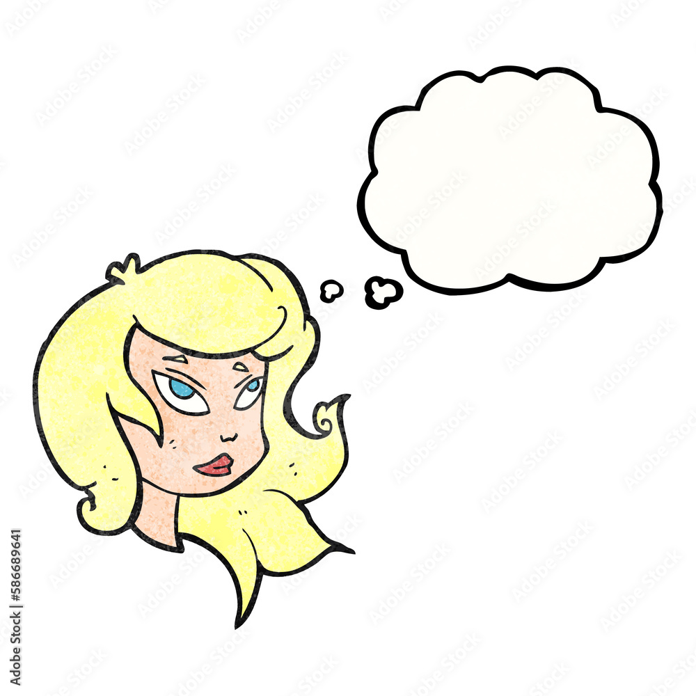 thought bubble textured cartoon female face thought bubble textured cartoon female face