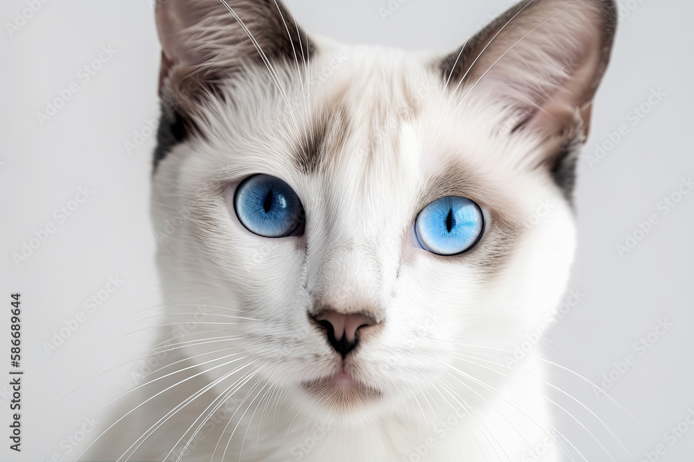 Ojos Azules Cat On White Background. Generative AI