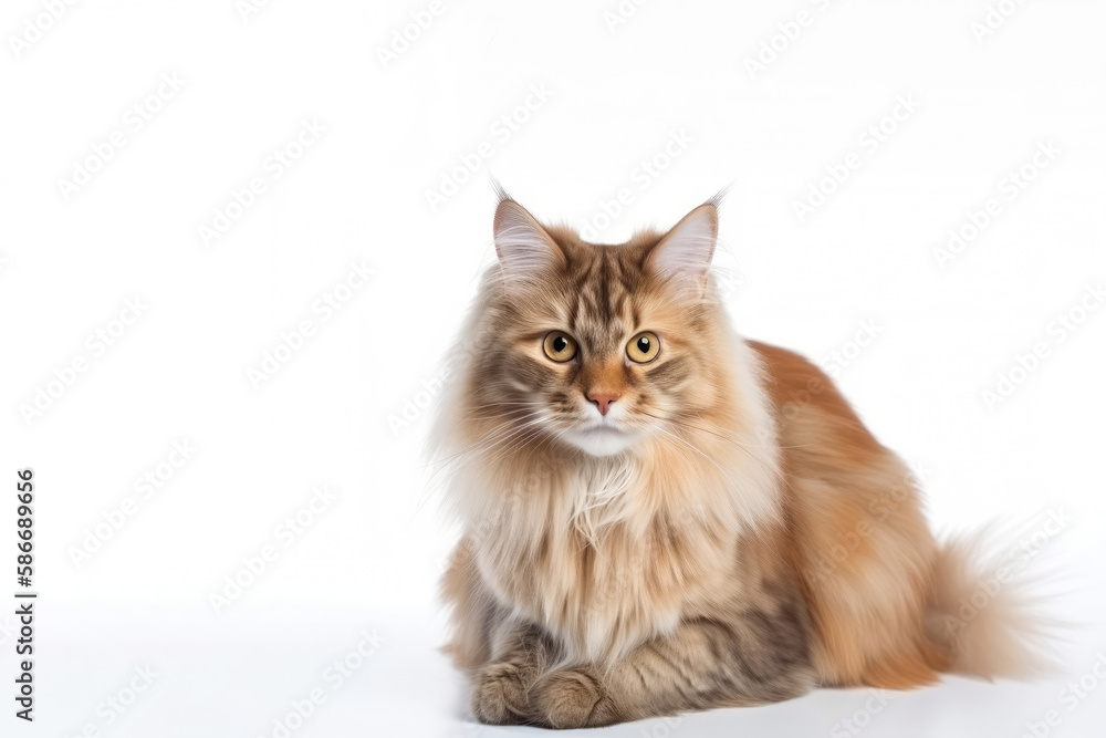 Oriental Longhair Cat On White Background with copy space. Generative AI