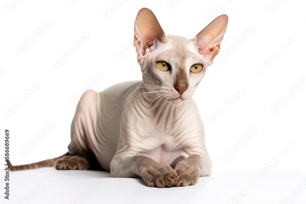 Peterbald Cat On White Background. Generative AI