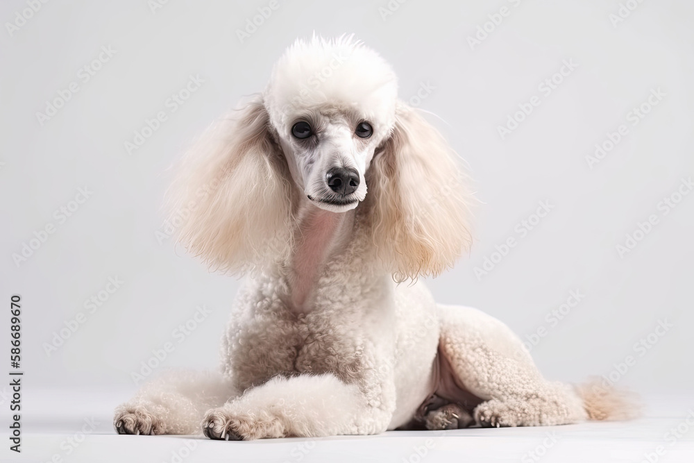 Beige Poodle Dog On White Background. Generative AI