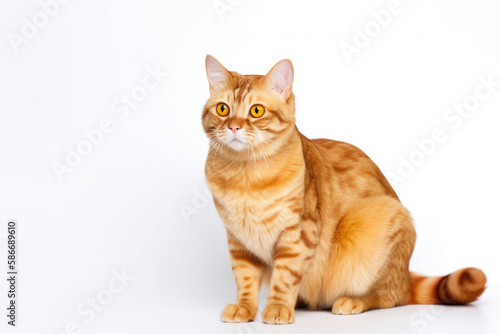 Mandarin Cat On White Background with copy space. Generative AI