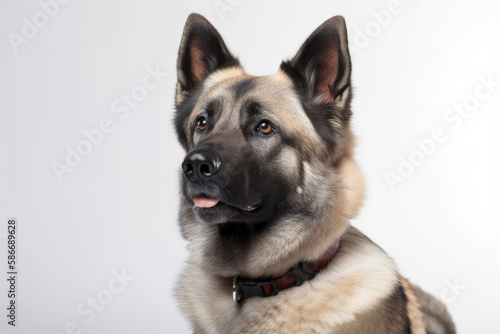 Norwegian Elkhound Dog On White Background with copy space. Generative AI photo