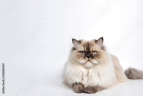Persian Himalayan Cat On White Background with copy space. Generative AI