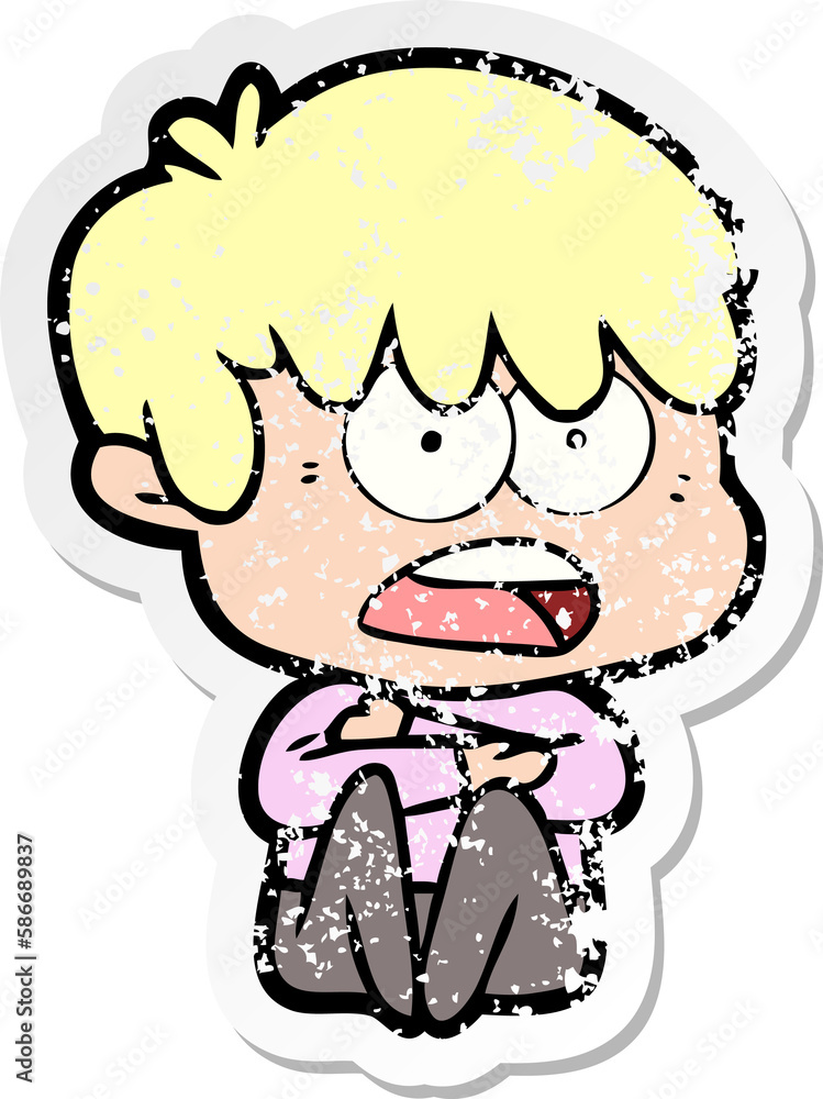 distressed sticker of a worried cartoon boy distressed sticker of a worried cartoon boy