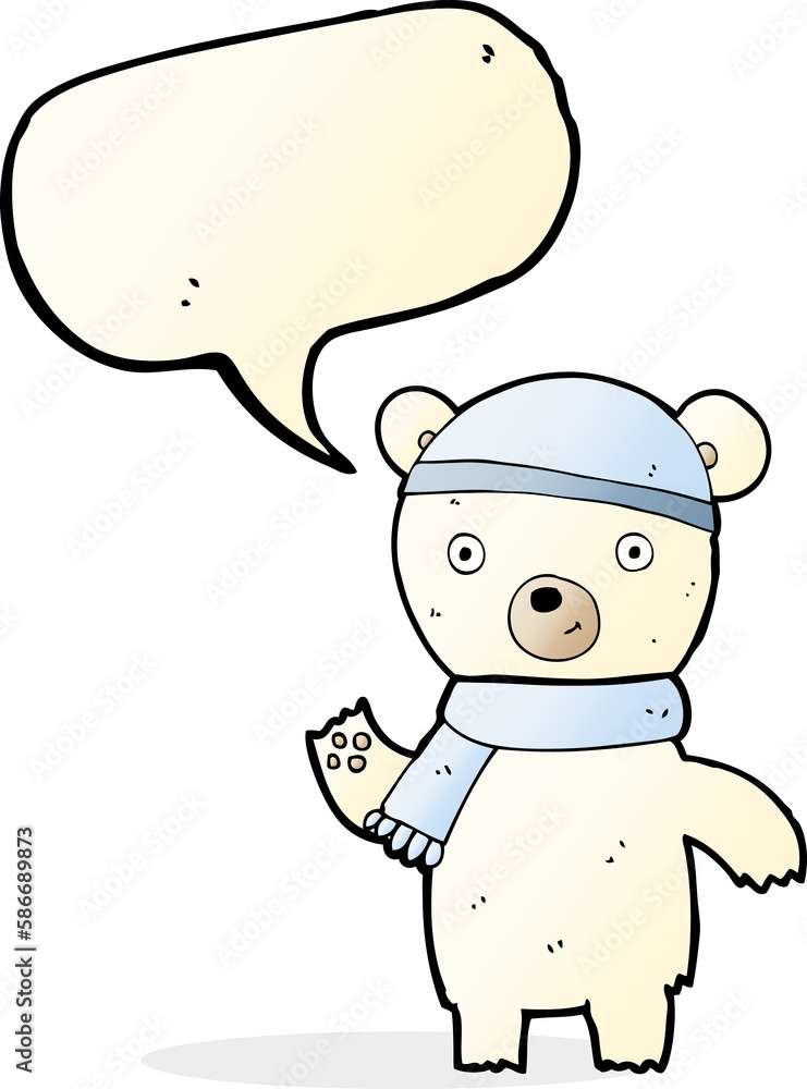 cartoon waving polar bear with speech bubble cartoon waving polar bear with speech bubble