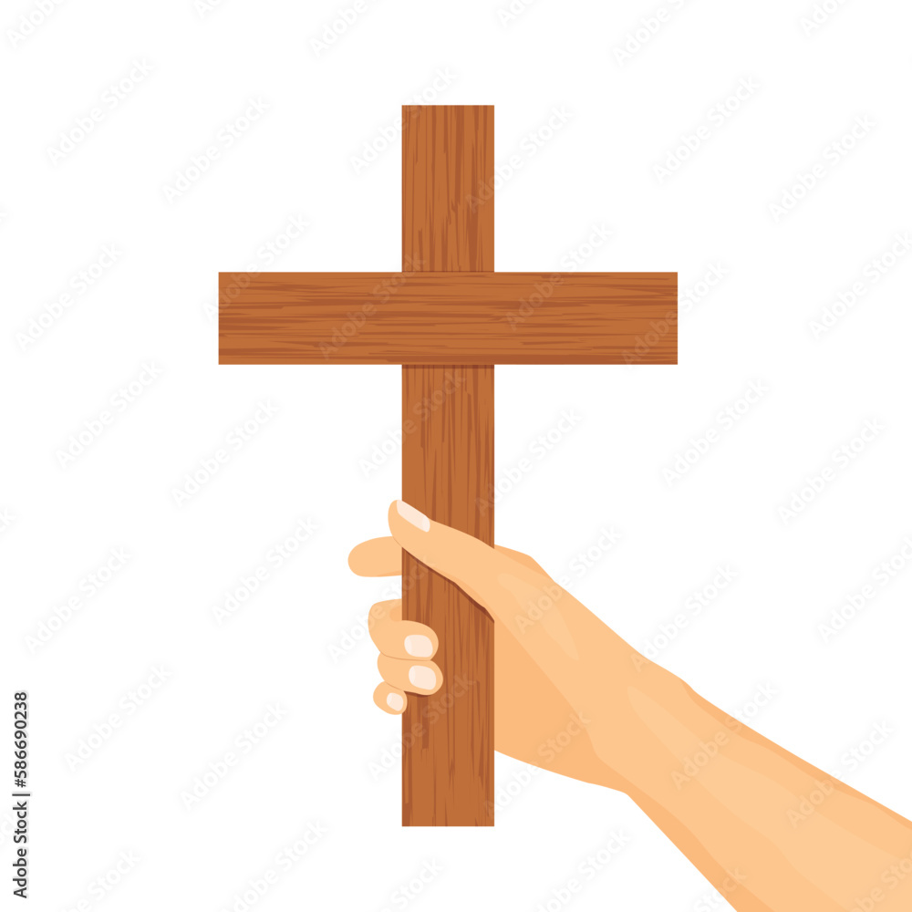 hand holding christian cross, Easter, Holy Week, Good Friday symbol- vector illustration