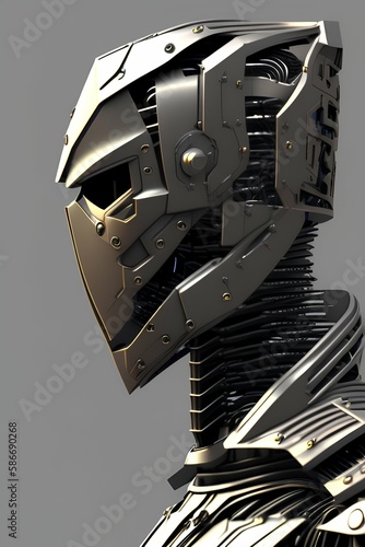 3D image of robot armor mask sideview - generative ai
