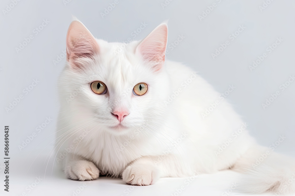 Turkish Van Cat On White Background. Generative AI