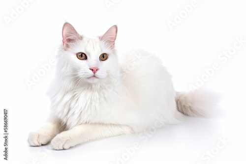 Turkish Angora Cat On White Background. Generative AI