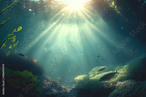Underwater Sunlight. Generative AI