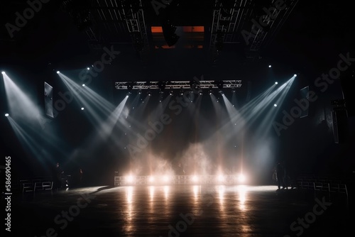 Vivid Spotlights Shine On The Stage With Smoke. Generative AI © Ян Заболотний