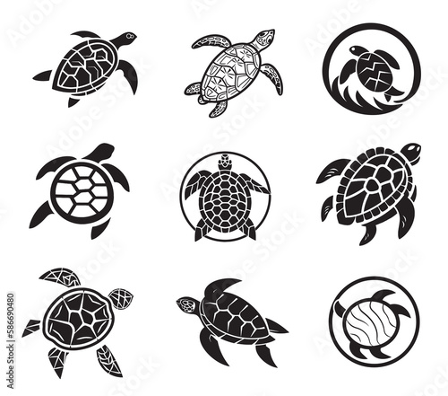 Turtle set icons sketch hand drawn illustration