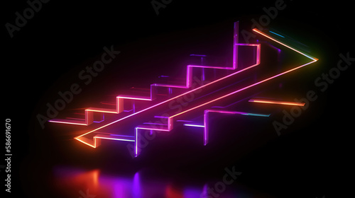 Colorful neon ascending arrow, linear sign, Bright color. Generative Ai