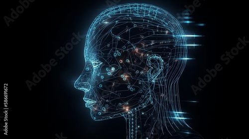 Digital cyborg head interface hologram.generative ai