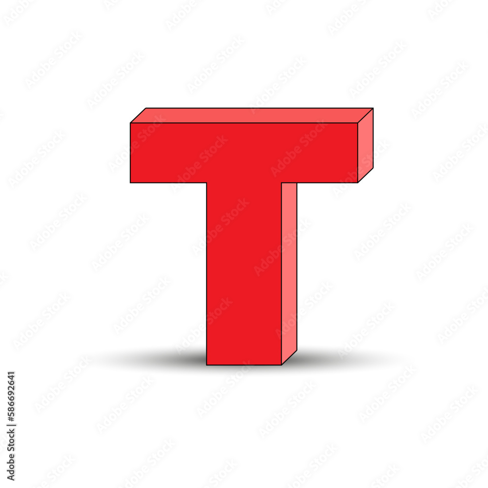 Three-dimensional image of the letter T. the Simulated 3D volume Three-dimensional image of the letter T. the Simulated 3D volume