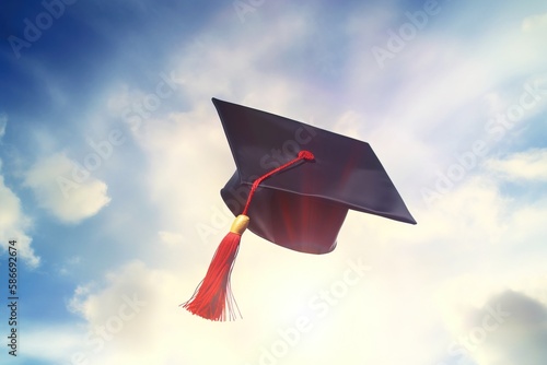 Class of 2023, square academic cap with tassel. AI generated.