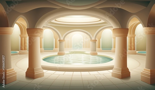 Elegant luxury royal wellness bathtub spa interior  poster for spa center or roman bath in cartoon style. Generative Ai.