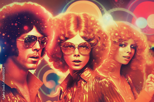 People dancing in a disco club, 70s. Generative AI
