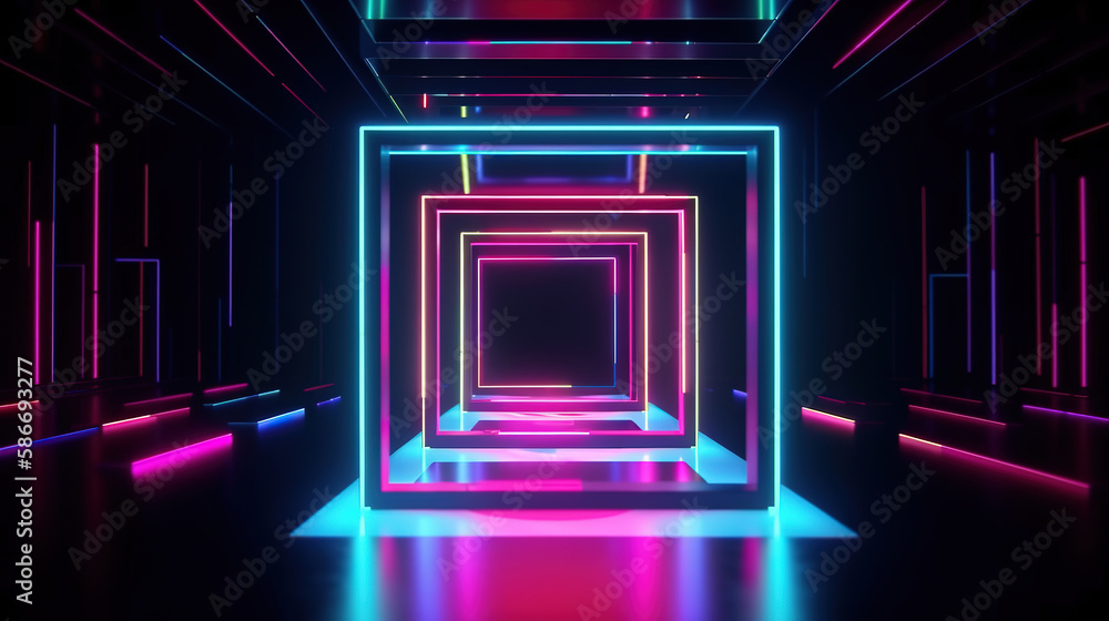 Laser linear shape inside the dark tunnel, Bright color. Generative Ai
