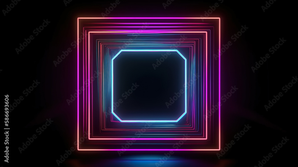 3d render, glowing pink blue neon lines. Generative Ai 3d render, glowing pink blue neon lines. Generative Ai