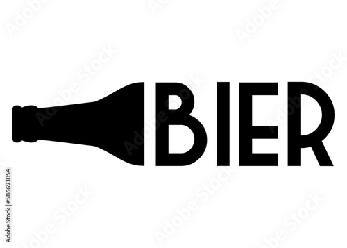 Logo cervecería. Letras palabra bier en texto en alemán con forma de botella de cerveza
