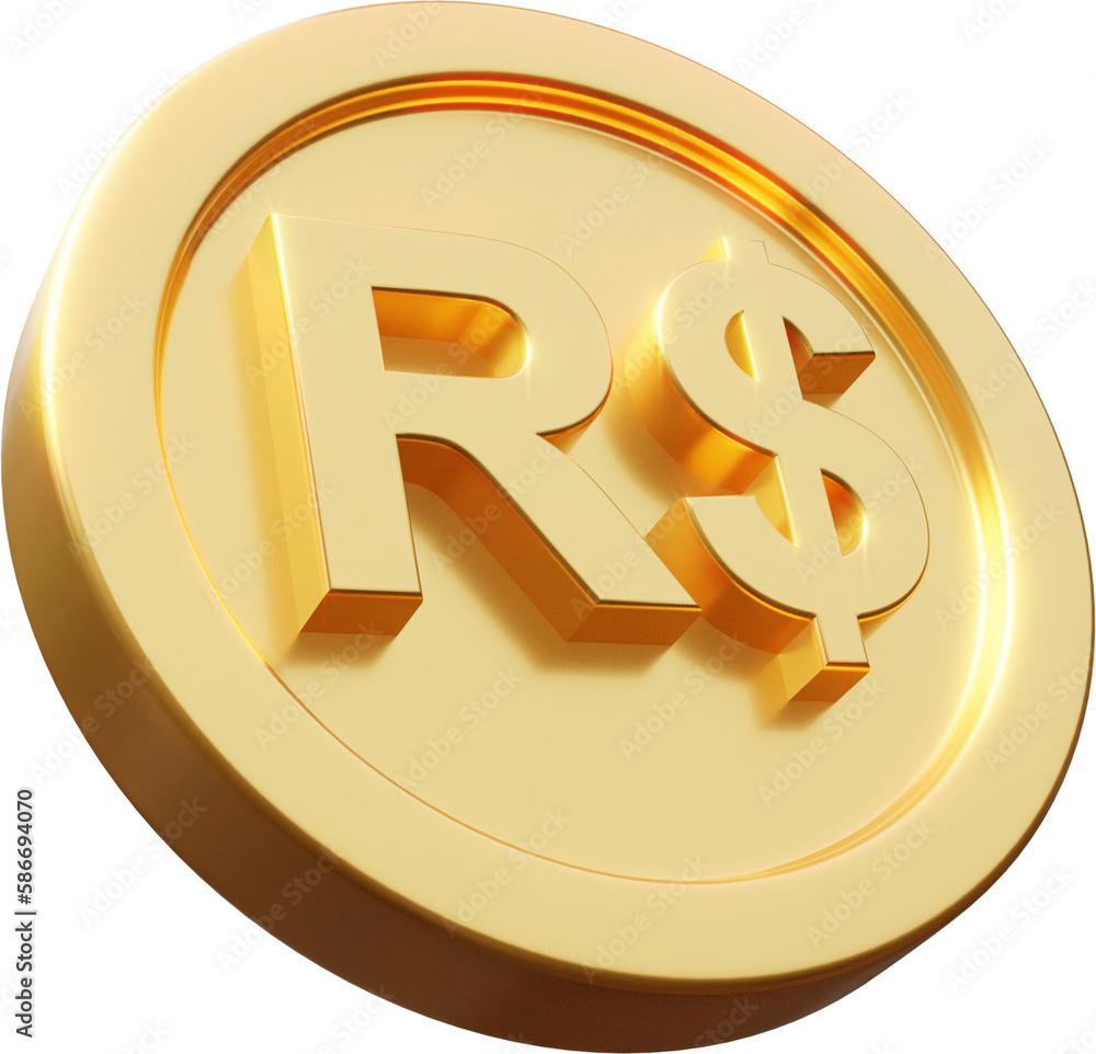 Golden Brazilian Real coin 3d render illustration Golden Brazilian Real coin 3d render illustration