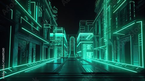 3d render, abstract concept of the urban street at night. Generative Ai