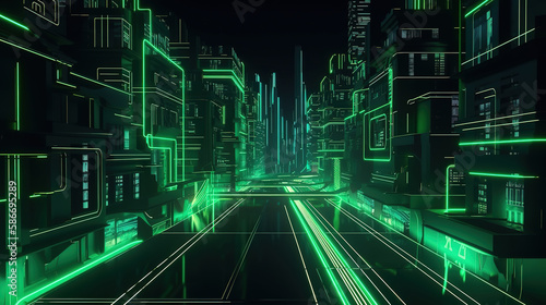 Breathtaking illustration of a futuristic tunnel with neon lights. Generative Ai