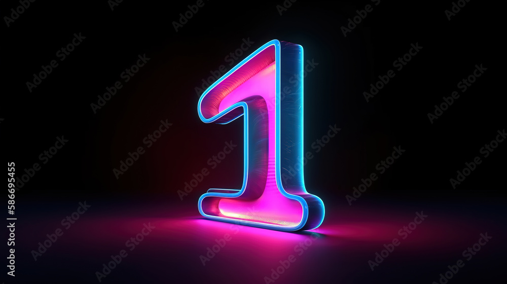 Pink neon glow number 1 vector font typography. Generative Ai Pink neon glow number 1 vector font typography. Generative Ai