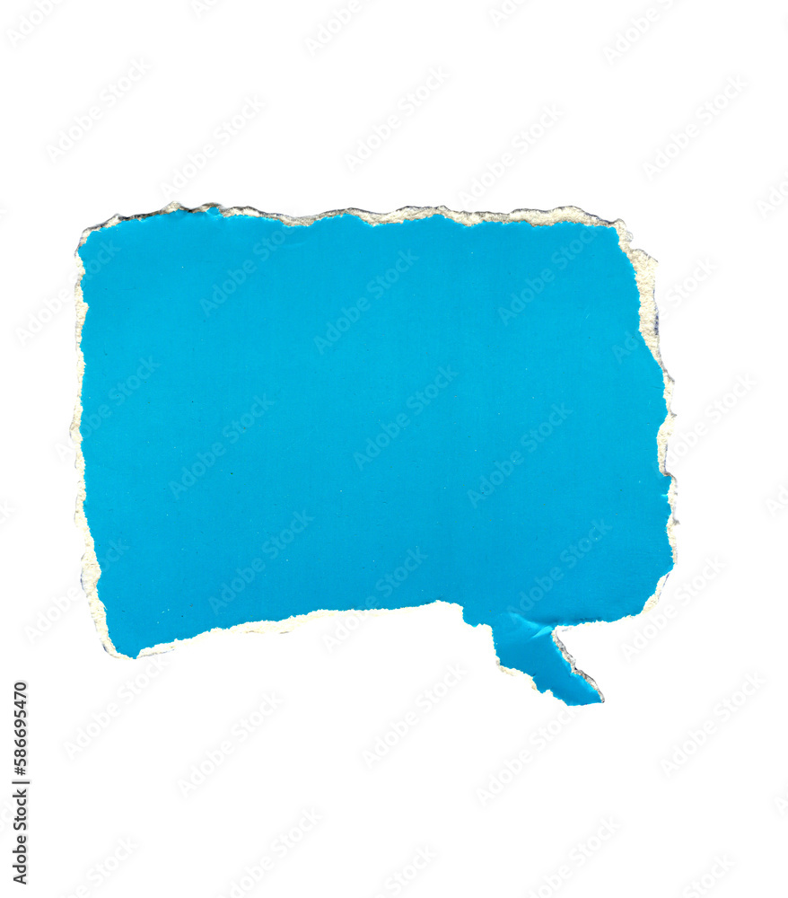 rectangular speech bubbles from torn blue paper, torn paper for thought message cloud - obrazy, fototapety, plakaty 