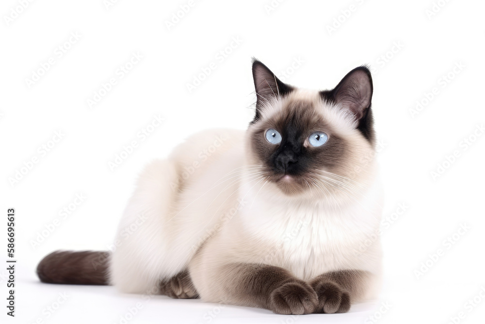 Himalayan Siamese Cat On White Background. Copy space. Generative AI