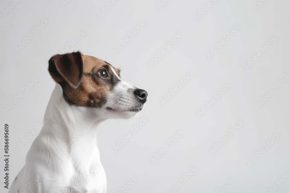 Jack Russell Terrier Dog On White Background. Copy space. Generative AI