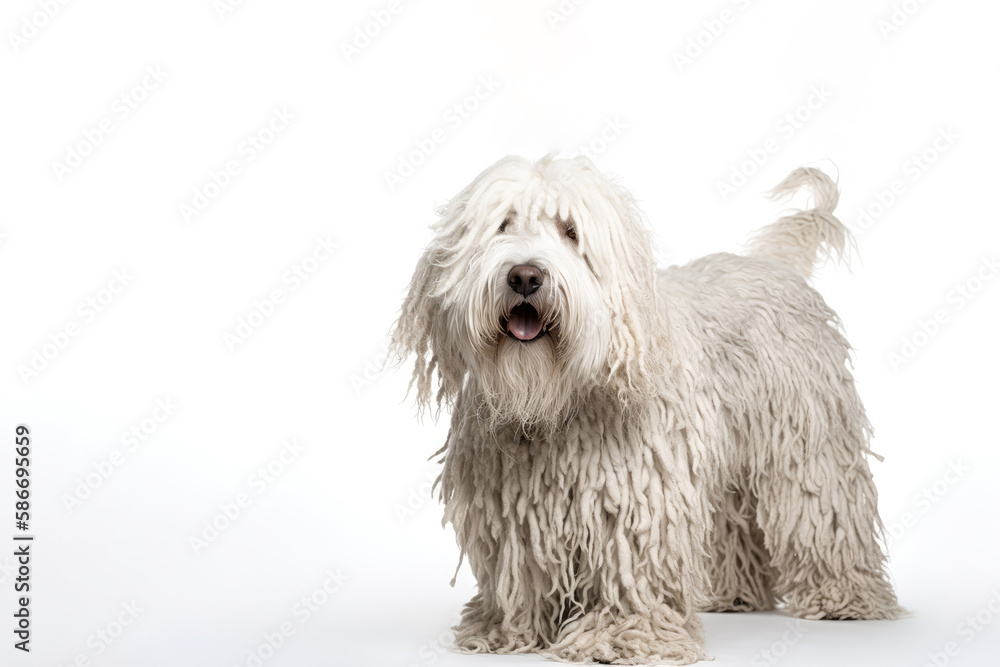 Komondor Dog On White Background. Copy space. Generative AI