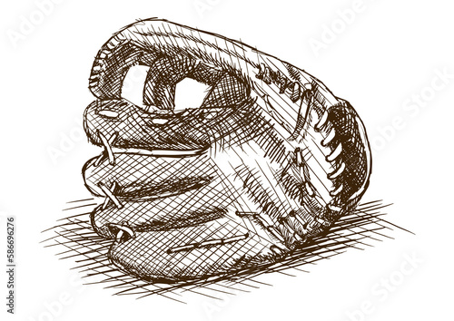 Canvas Print Baseball glove hand drawn sketch style PNG illustration with transparent backgro